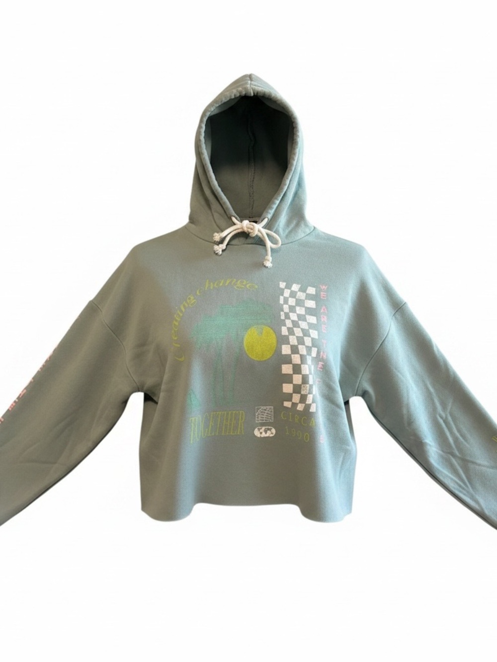 Chic 90s Y2K Style Crop Style Hoodie Circa 1990 Flowy Bottom Long Sleeve Medium